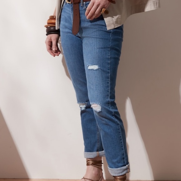 Banana Republic Low-Rise Medium Wash Destructed Girlfriend Jeans - Picture 2 of 9